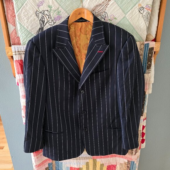 Code Red by Steve Harvey Merino Wool Black Pinstripe Blazer Men's 44 - Picture 2 of 11